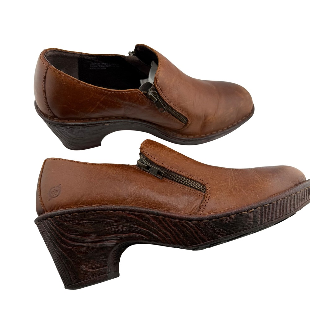 Born Shoes Women's Brown Leather Side Zip Wedge Ankle Booties Size 10M‎